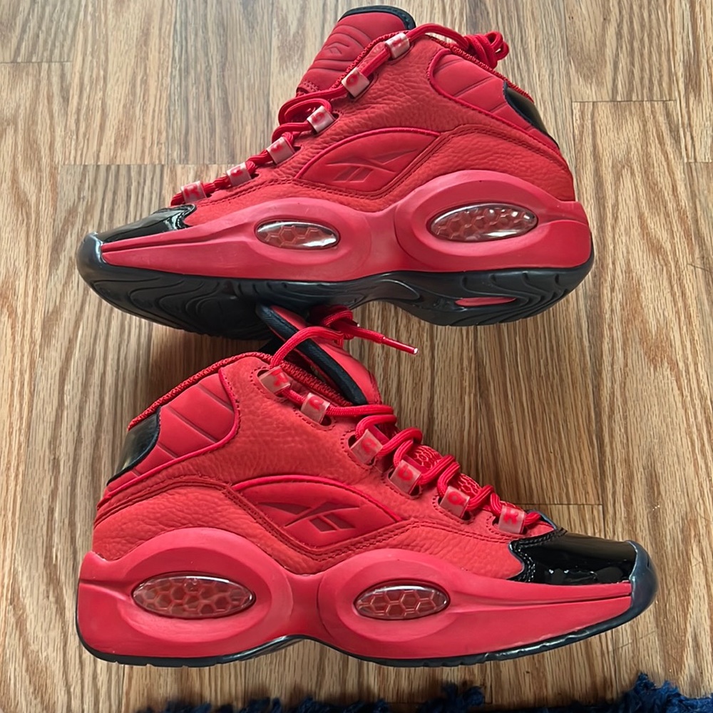 Reebok Question Mid “Heart Over Hype”Black/Scarlet. Worn Once Inside. Size 6.5 M